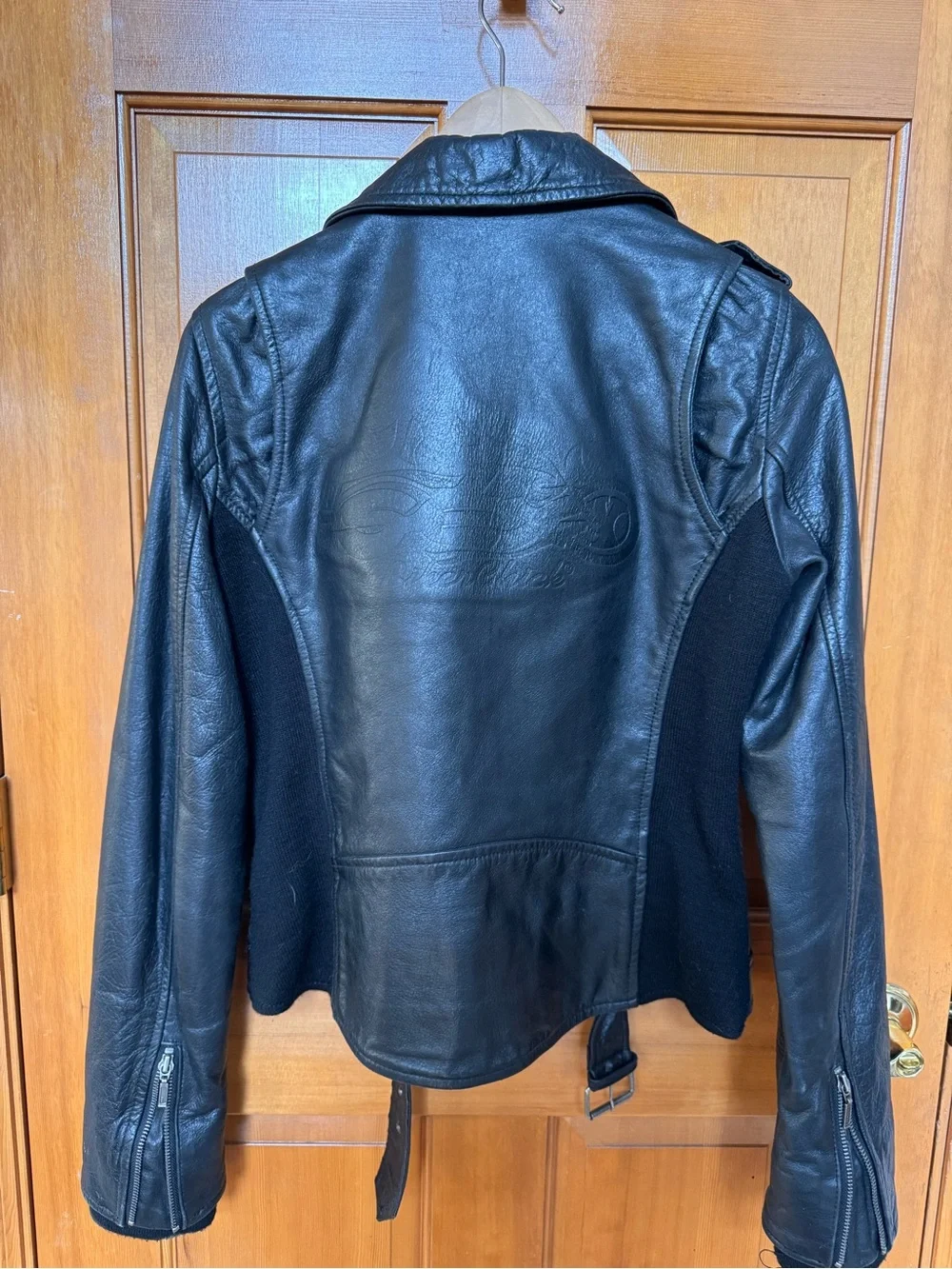 Classic ‘One Sexy Biker Chick’ Black Leather Moto Jacket - Women's Size 38